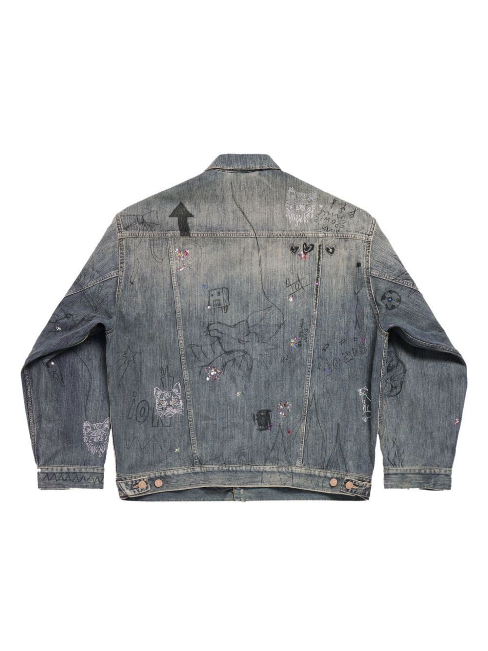 Balenciaga Balenciaga Rhinestones Scribble Denim Jacket Size US XS / EU 42 / 0 - 2 Thumbnail