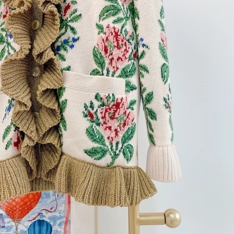 Gucci Gucci Floral Ruffled Wool Cardi Coat- DMC Size US M / EU 48-50 / 2 - 4 Thumbnail
