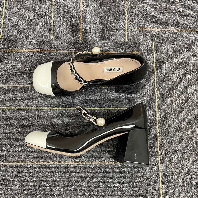 Prada Miu Miu Black White Patent Mary Jane Heels-yf Size US 8 / IT 38 - 3 Thumbnail