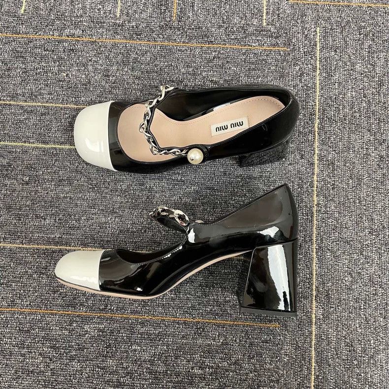 Prada Miu Miu Black White Patent Mary Jane Heels-yf Size US 8 / IT 38 - 4 Thumbnail