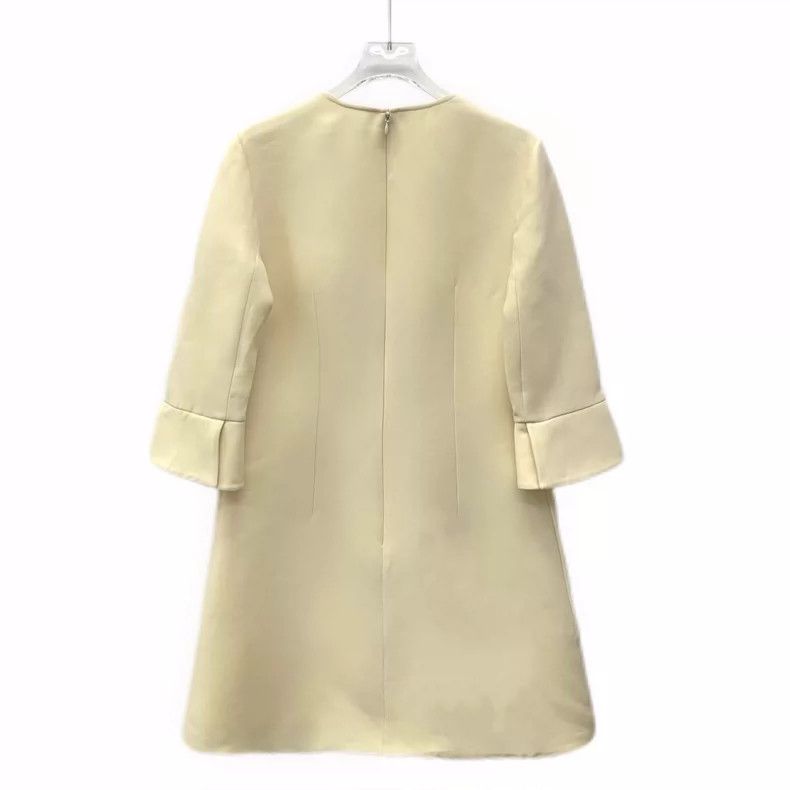 Dior Christian Dior Beige Wool V-Neck Dress- DMC Size L / US 10 / IT 46 - 2 Thumbnail