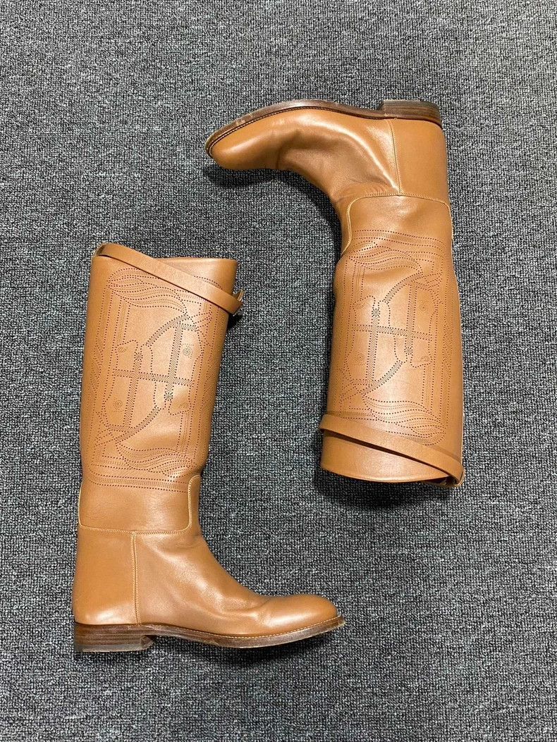 Hermes Long Shaft Boots with Kelly Buckle Design Size US 7 / IT 37 - 2 Thumbnail