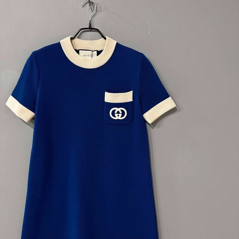 Gucci Blue Logo Knit Dress by Gucci- DMC Size 36" / US 14 / IT 50 - 2 Thumbnail