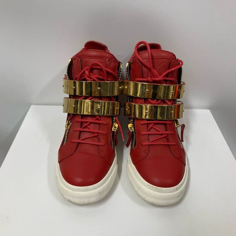 Giuseppe Zanotti Giuseppe Zanotti Red Sneakers with Gold Accents Size US 8 / IT 38 - 2 Thumbnail