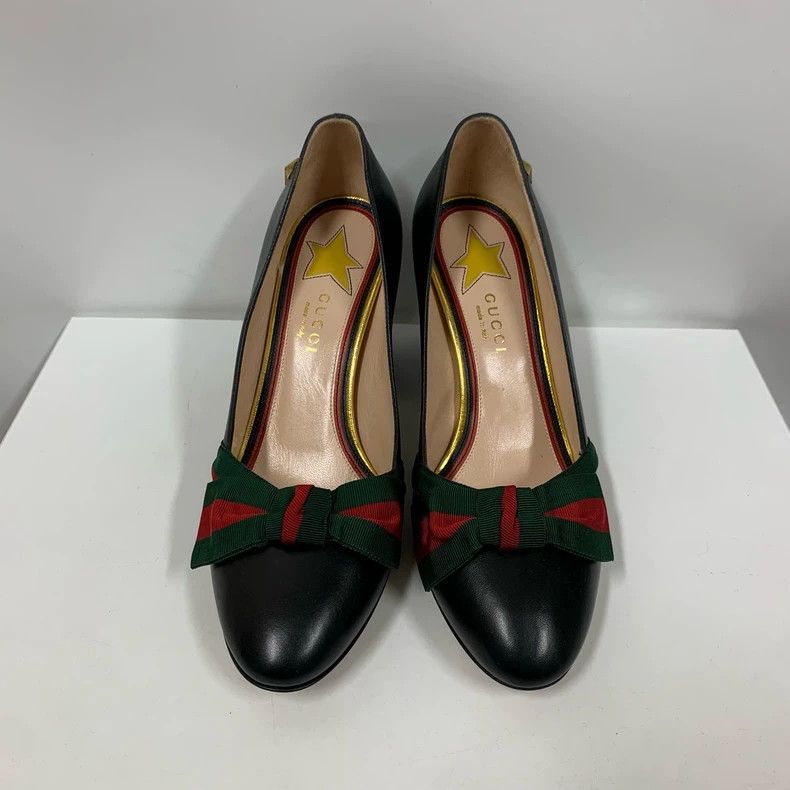 Gucci Gucci Black Heeled Shoes with Striped Bow Size US 7 / IT 37 - 2 Thumbnail