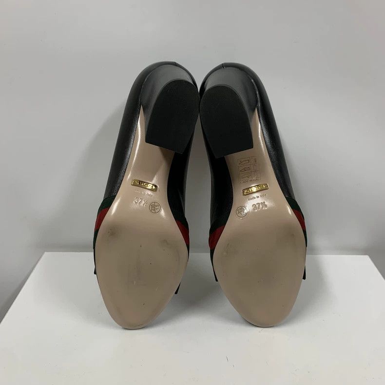 Gucci Gucci Black Heeled Shoes with Striped Bow Size US 7 / IT 37 - 7 Thumbnail