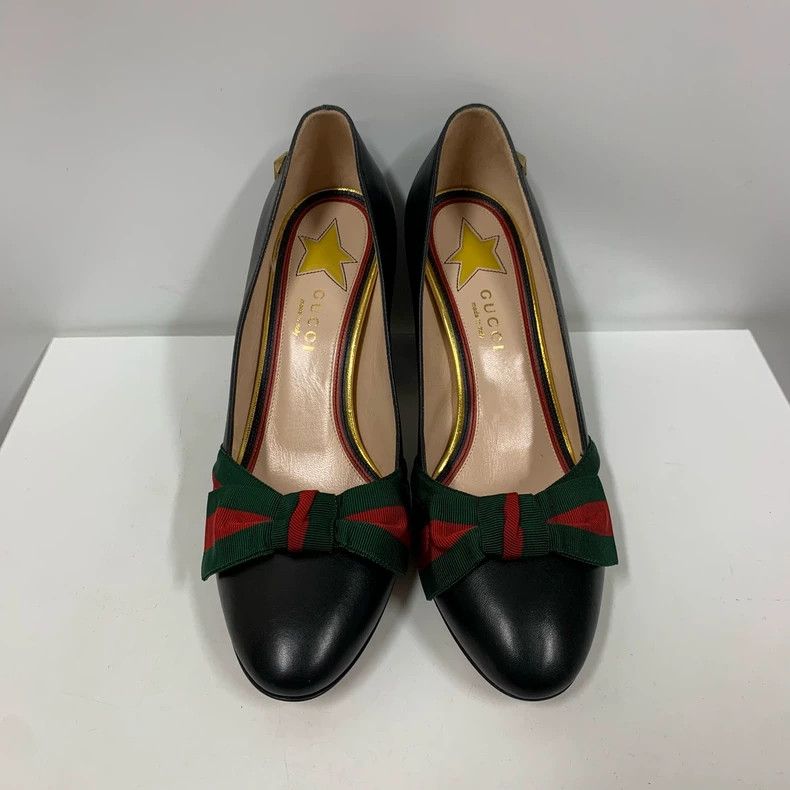Gucci Gucci Black Heeled Shoes with Striped Bow Size US 7 / IT 37 - 3 Thumbnail