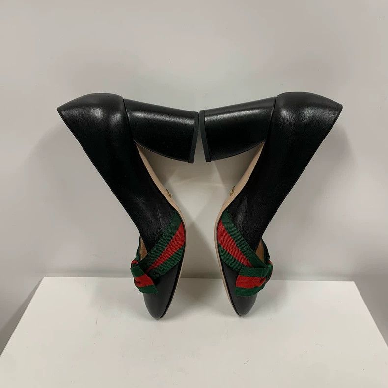 Gucci Gucci Black Heeled Shoes with Striped Bow Size US 7 / IT 37 - 5 Thumbnail