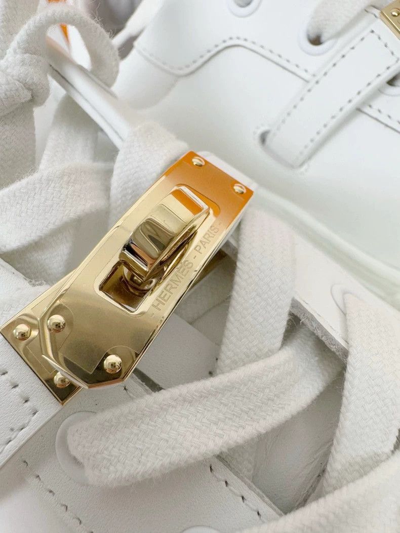 Hermes Hermes White Sneakers with Gold Buckle Size US 7 / IT 37 - 5 Thumbnail