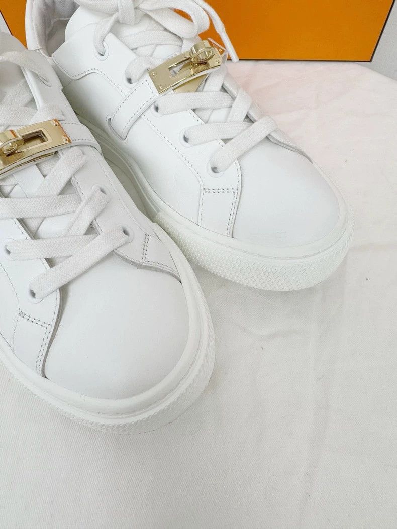 Hermes Hermes White Sneakers with Gold Buckle Size US 7 / IT 37 - 2 Thumbnail