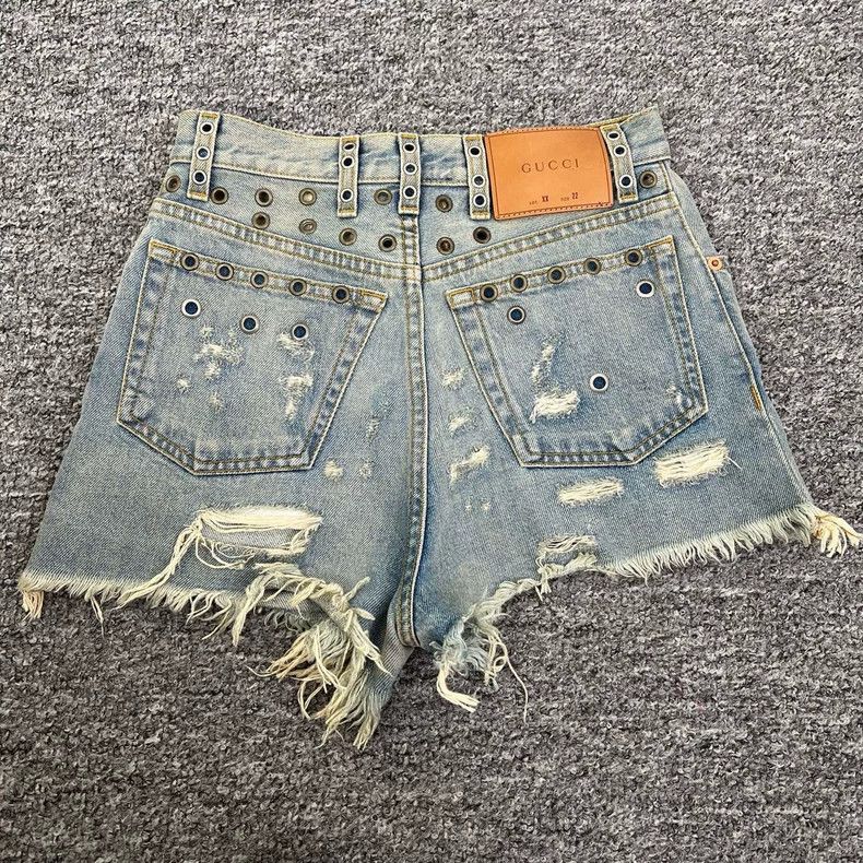Gucci Gucci Distressed Denim Shorts with Metal Details- DMC Size US 31 - 2 Thumbnail