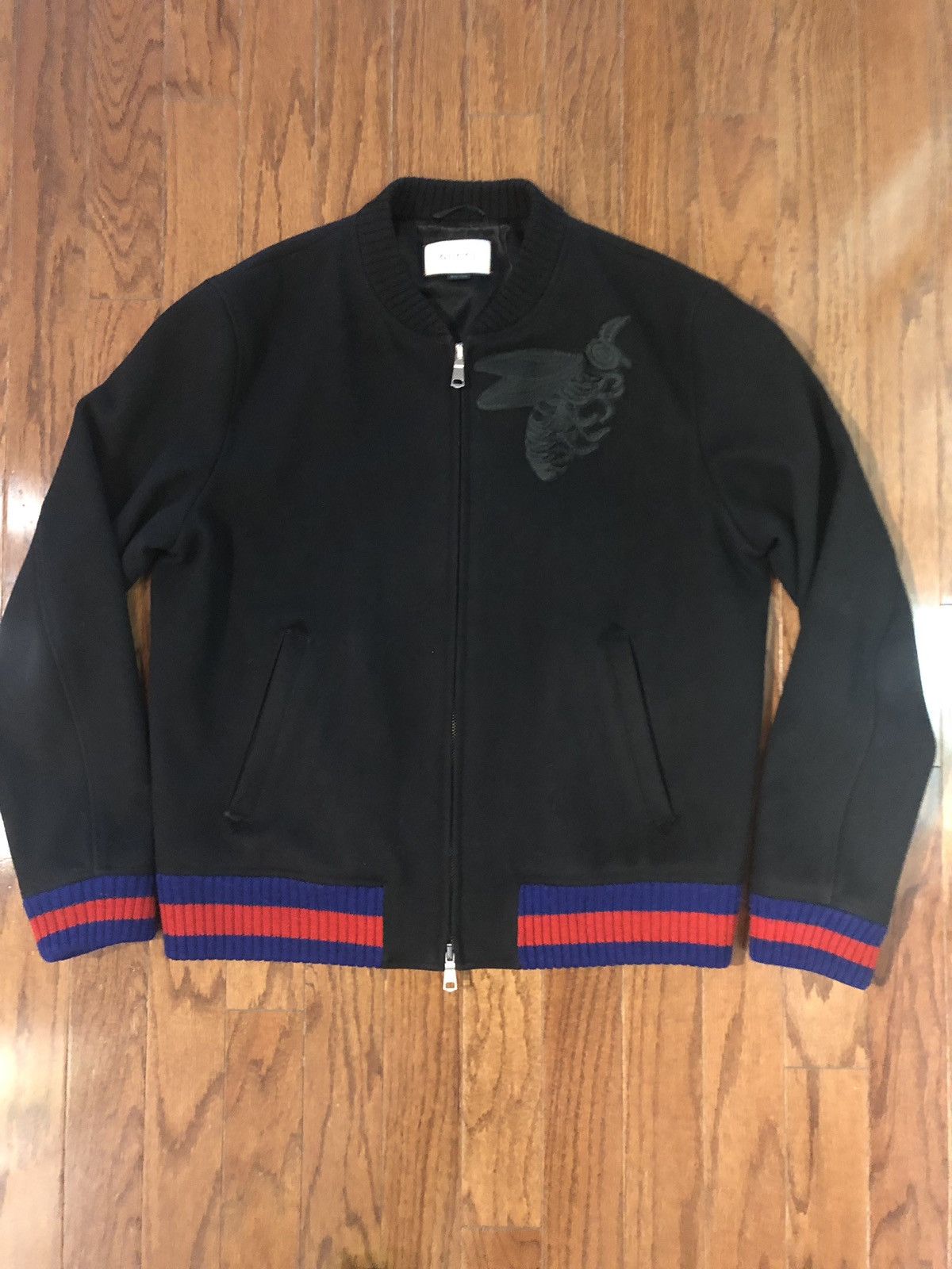 Gucci Gucci Embroidered Bumblebee Wool Varsity Jacket Grailed