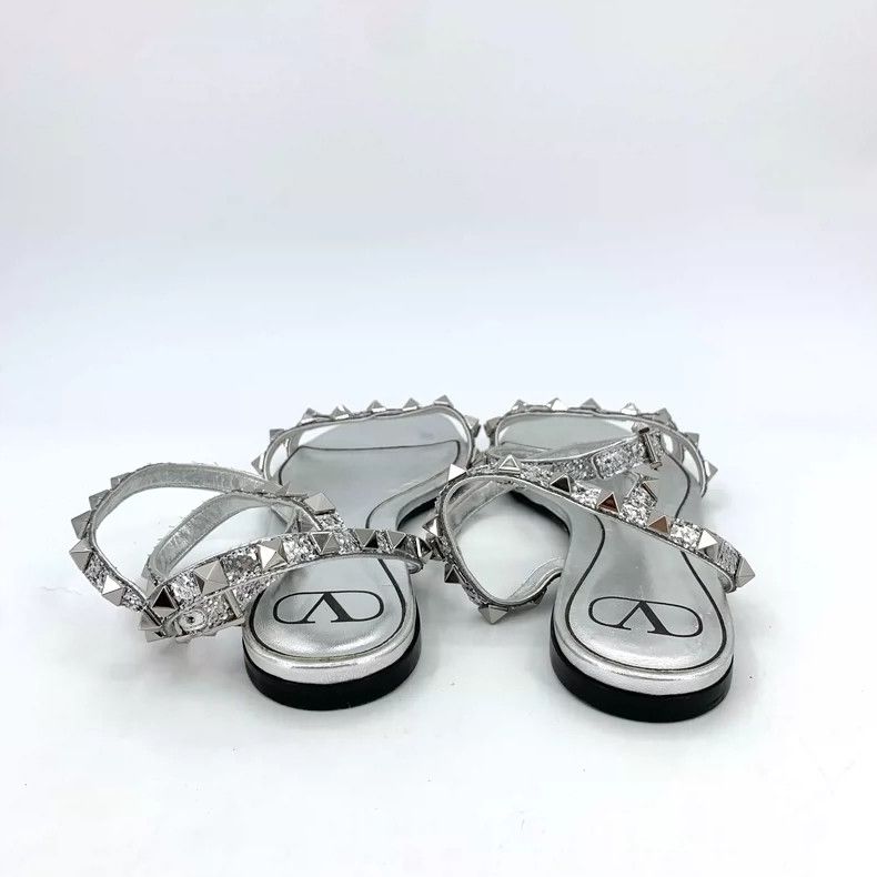 Valentino Valentino Silver Flat Sandals with Studs Size US 8 / IT 38 - 4 Thumbnail