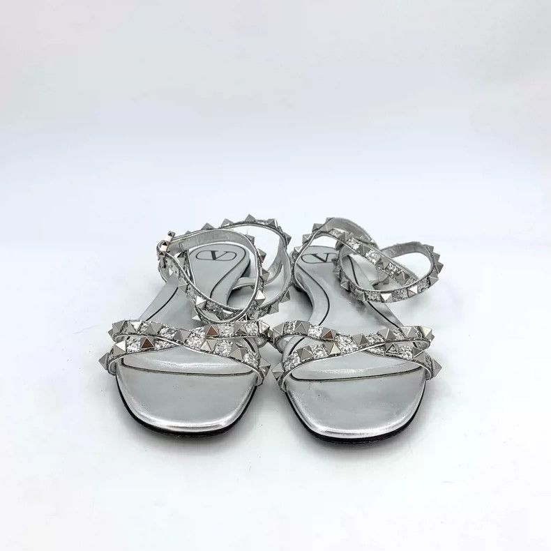 Valentino Valentino Silver Flat Sandals with Studs Size US 8 / IT 38 - 3 Thumbnail