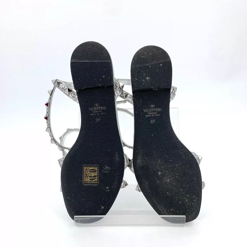 Valentino Valentino Silver Flat Sandals with Studs Size US 8 / IT 38 - 5 Thumbnail