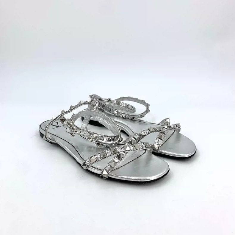 Valentino Valentino Silver Flat Sandals with Studs Size US 8 / IT 38 - 2 Thumbnail