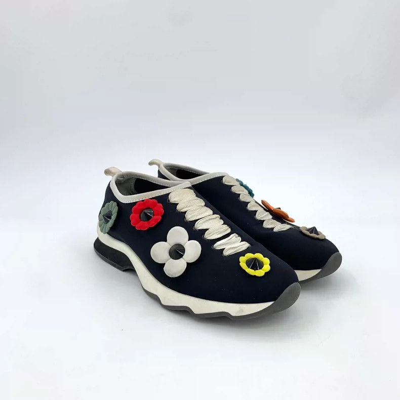 Fendi Fendi Black Floral Detail Casual Sneakers Size US 8 / IT 38 - 2 Thumbnail