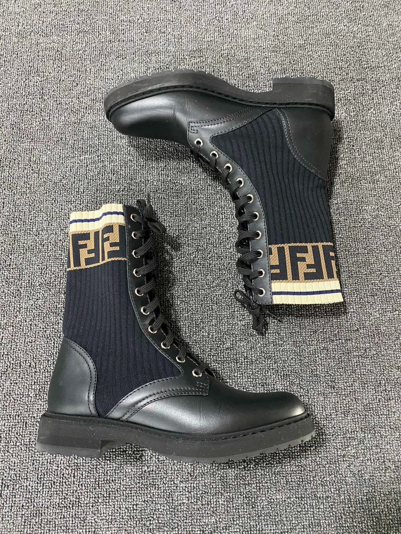 Fendi Fendi Black Knit Martin Boots with Laces Size US 8 / IT 38 - 2 Thumbnail
