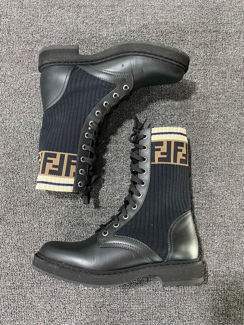 Fendi Fendi Black Knit Martin Boots with Laces Size US 8 / IT 38 - 3 Thumbnail