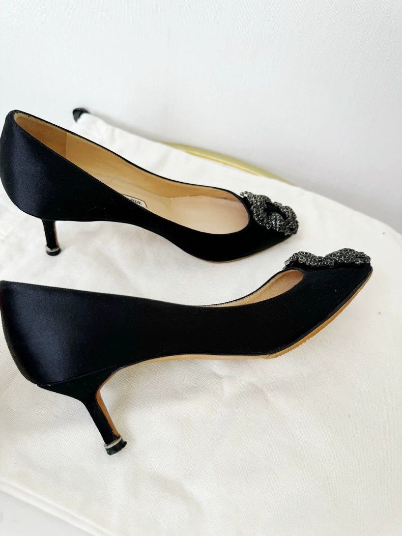 Jimmy Choo Manolo Blahnik MB Crystal Buckle Pumps Size US 7 / IT 37 - 4 Thumbnail