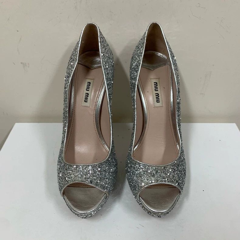 Miu Miu Miu Miu Silver Glitter High Heels Size 38 Size US 8 / IT 38 - 3 Thumbnail