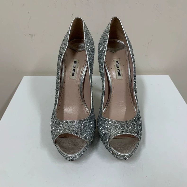 Miu Miu Miu Miu Silver Glitter High Heels Size 38 Size US 8 / IT 38 - 2 Thumbnail