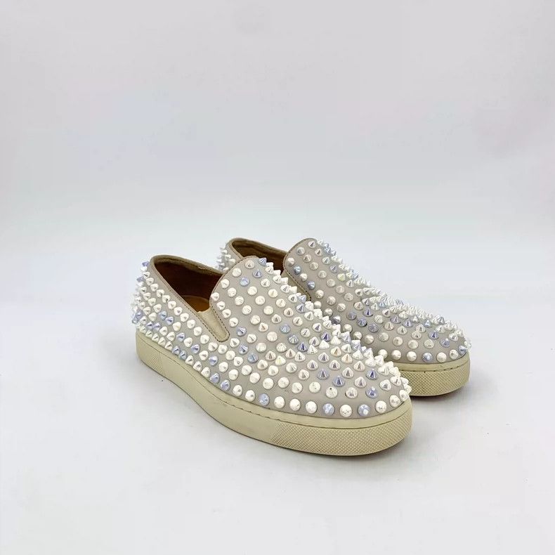 Christian Louboutin Christian Louboutin White Studded Slip-On Sneakers Size US 8 / IT 38 - 2 Thumbnail