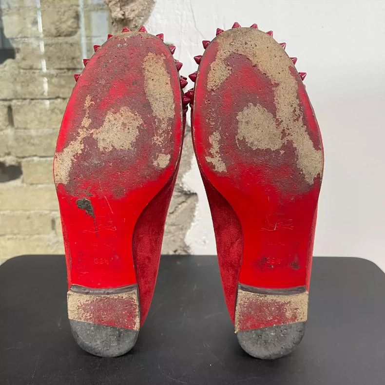 Balenciaga Red Suede Embellished Slip-On Shoes Size US 7 / IT 37 - 7 Thumbnail