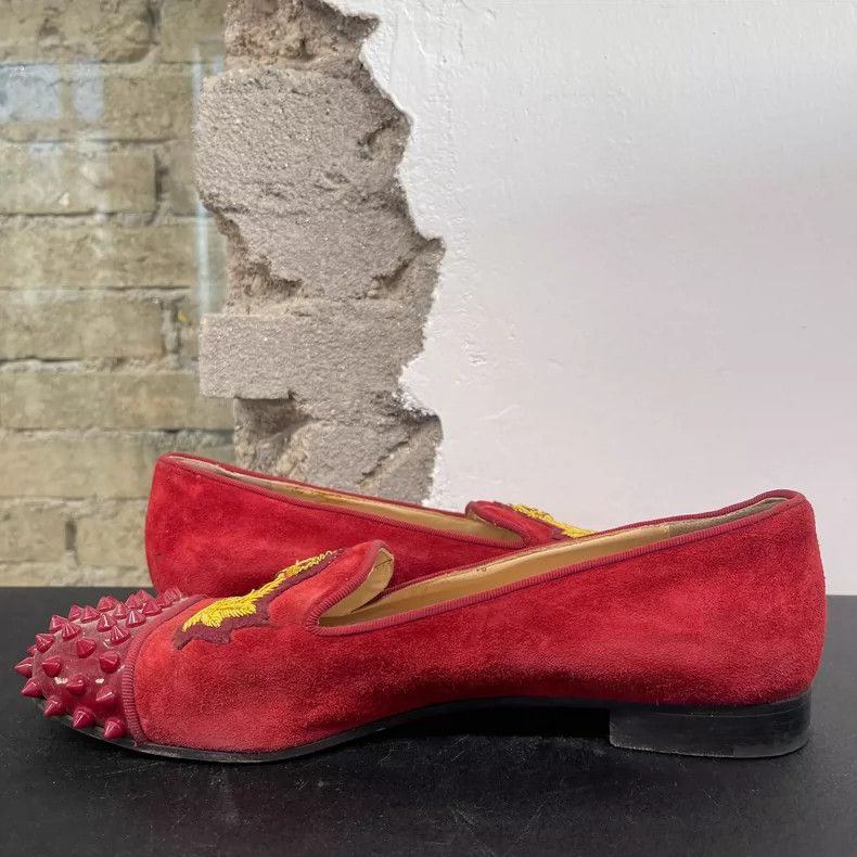 Balenciaga Red Suede Embellished Slip-On Shoes Size US 7 / IT 37 - 5 Thumbnail