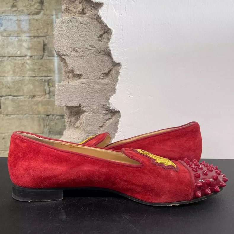 Balenciaga Red Suede Embellished Slip-On Shoes Size US 7 / IT 37 - 4 Thumbnail
