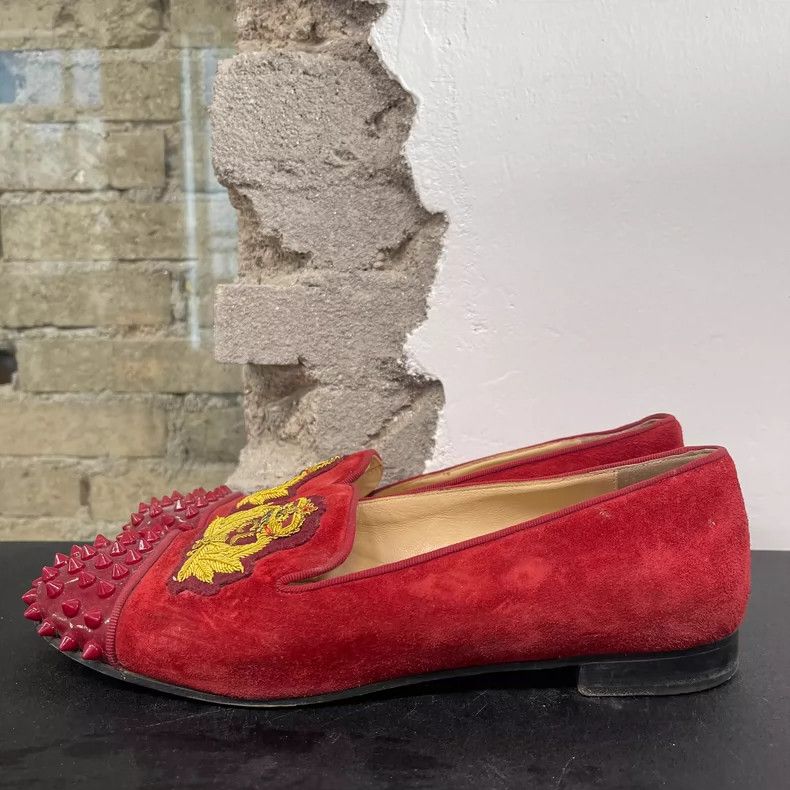 Balenciaga Red Suede Embellished Slip-On Shoes Size US 7 / IT 37 - 2 Thumbnail