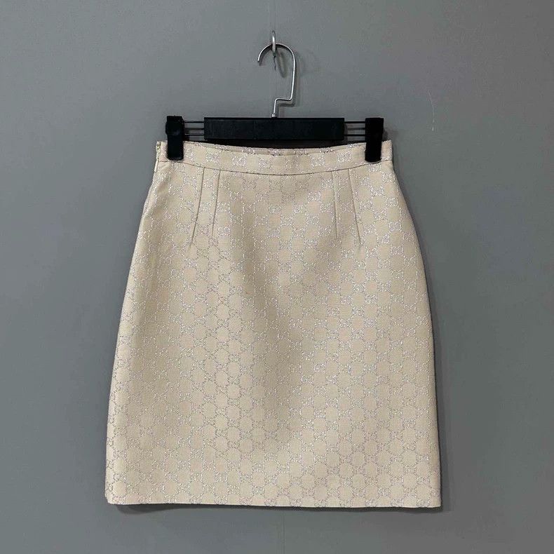 Chanel Beige Wool Skirt with Silver Print Size 36" / US 14 / IT 50 - 3 Thumbnail