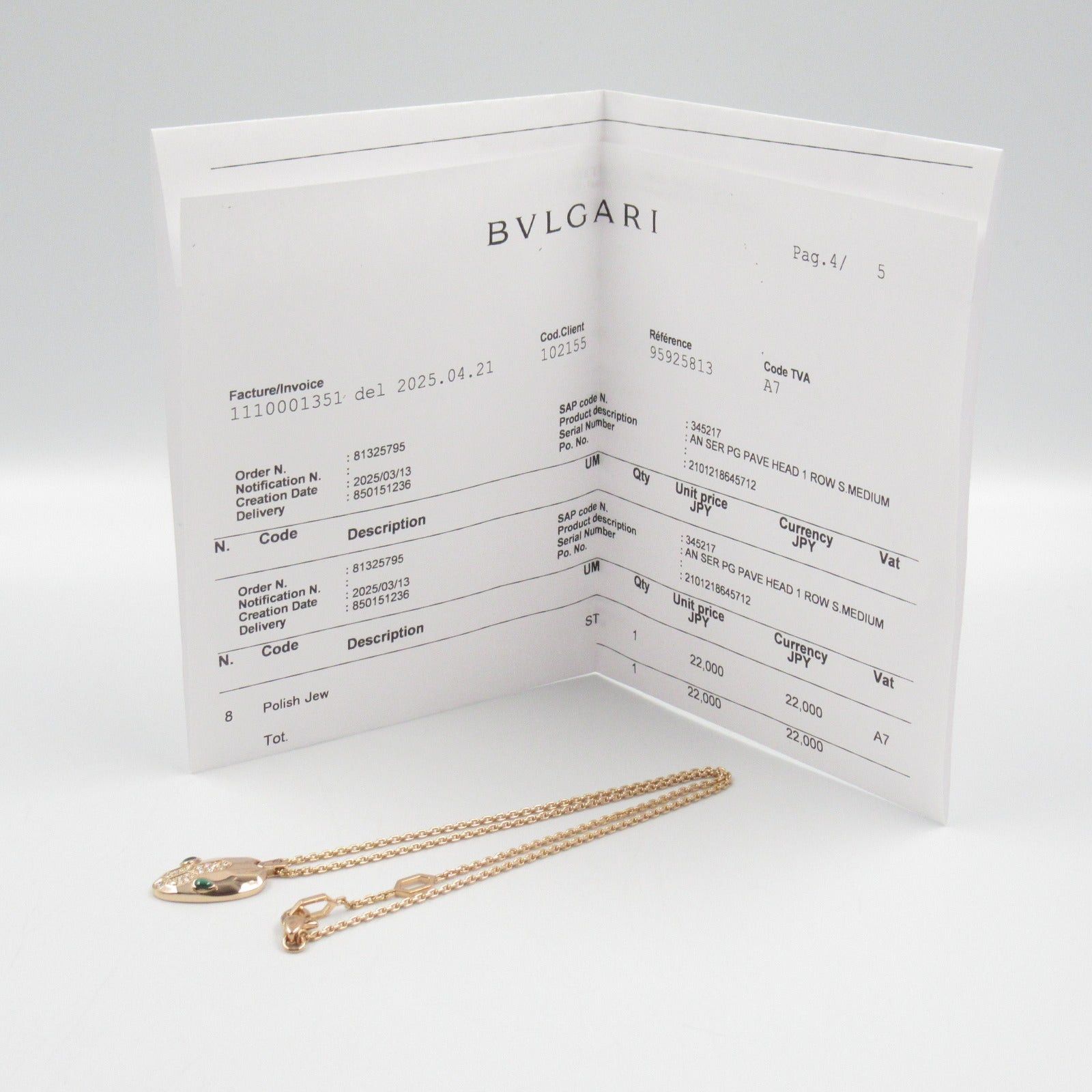 Bvlgari Bvlgari Serpenti Malachite Diamond Necklace K18Pg (Pink Gold) Clear Green Size ONE SIZE - 8 Thumbnail