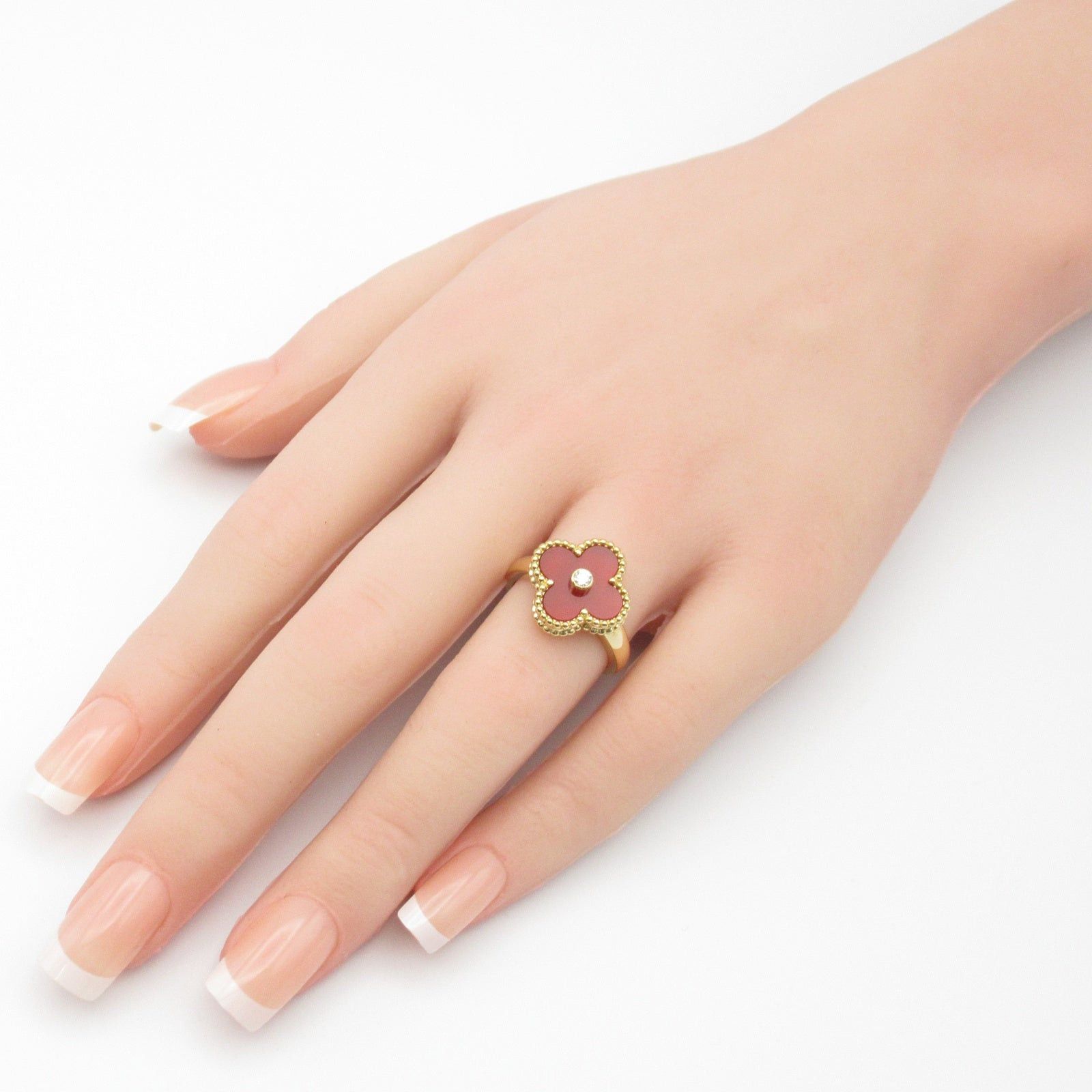 Van Cleef & Arpels Van Cleef Arpels Alhambra Carnelian Ring K18 (Yellow Gold) Diamond Red Clear Size ONE SIZE - 7 Thumbnail