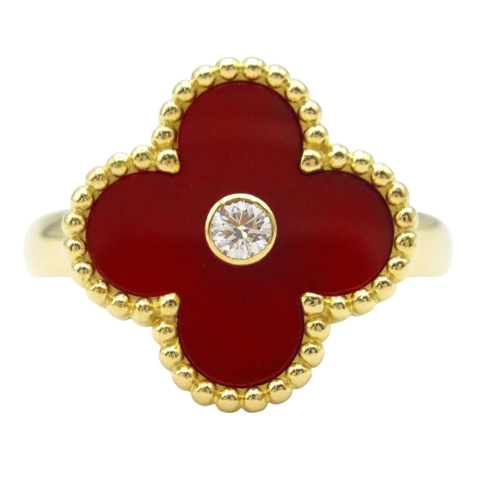 Van Cleef & Arpels Van Cleef Arpels Alhambra Carnelian Ring K18 (Yellow Gold) Diamond Red Clear Size ONE SIZE - 2 Thumbnail