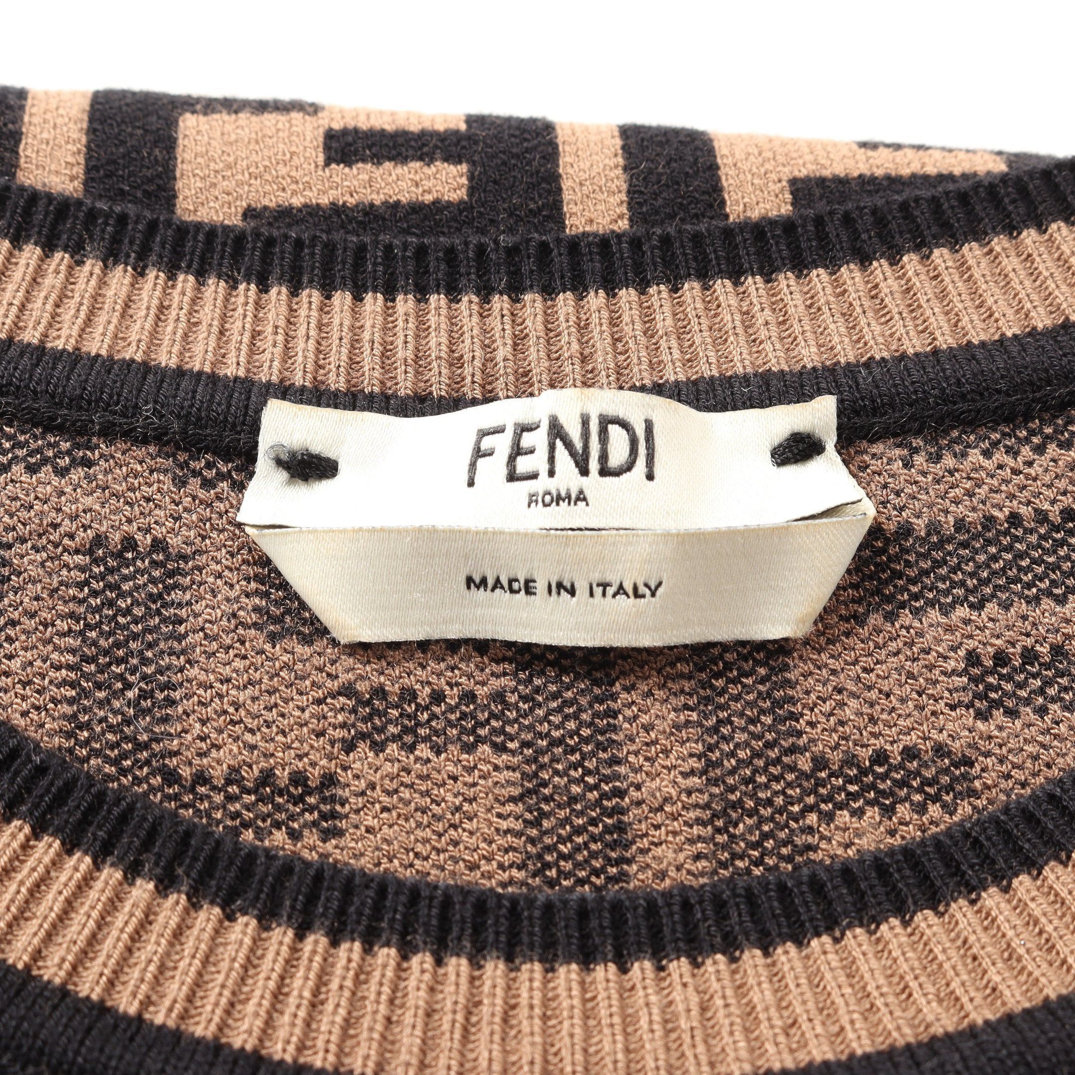Fendi Fendi Zucca Knit Crew Neck Short Sleeve Rayon Brown Black Size ONE SIZE - 3 Thumbnail