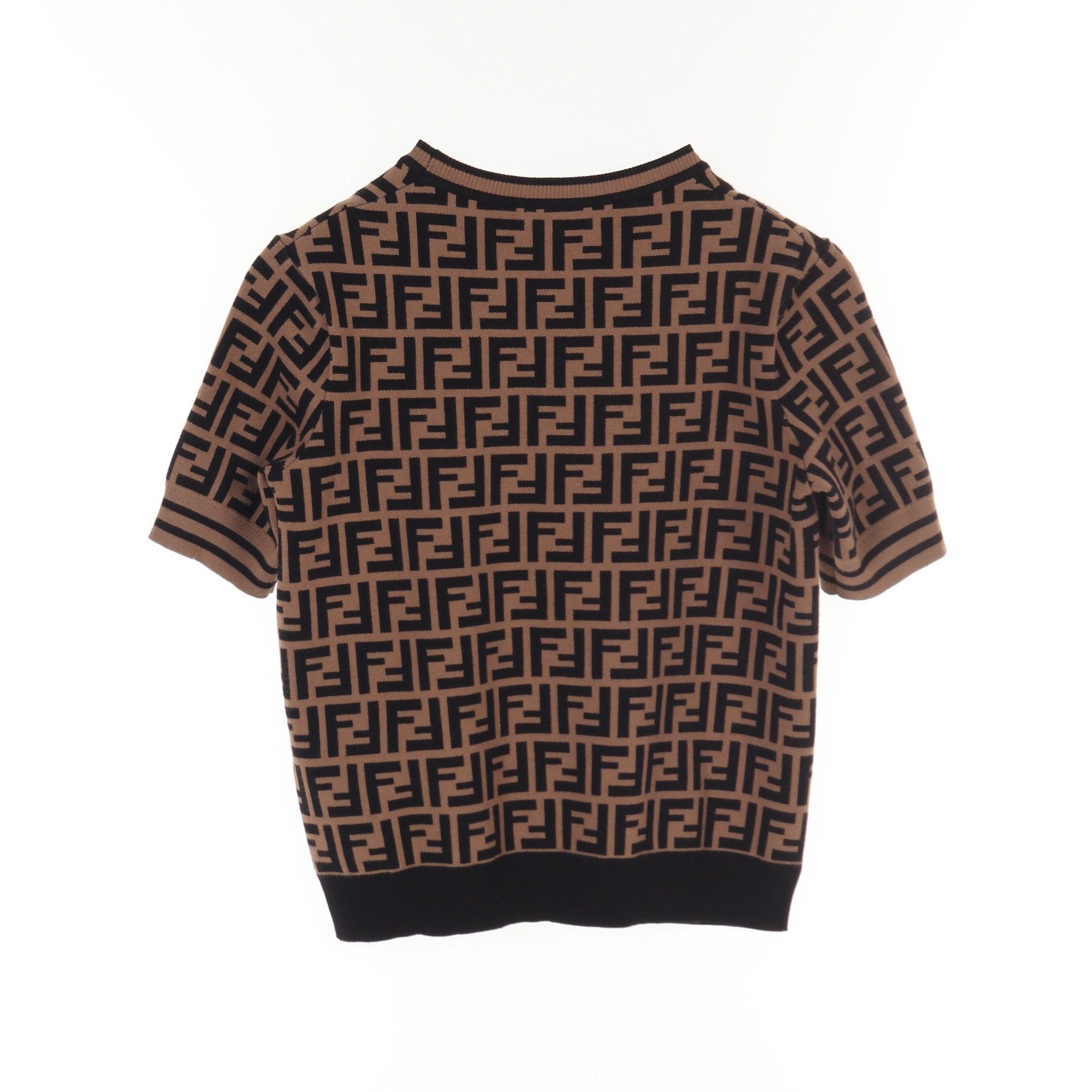 Fendi Fendi Zucca Knit Crew Neck Short Sleeve Rayon Brown Black Size ONE SIZE - 2 Thumbnail