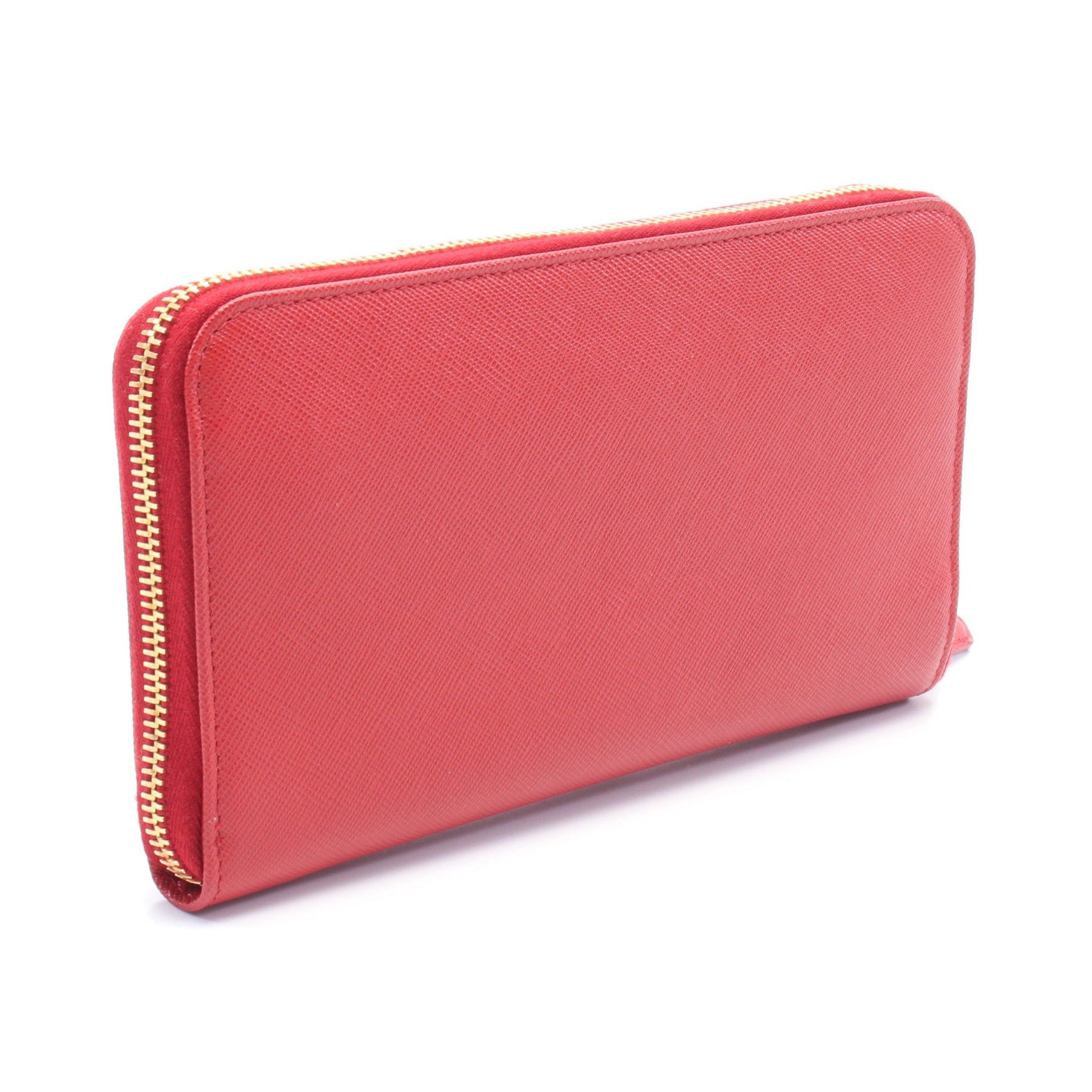 Prada Prada Saffiano Triang Round Zipper Long Wallet Leather Red Size ONE SIZE - 2 Thumbnail