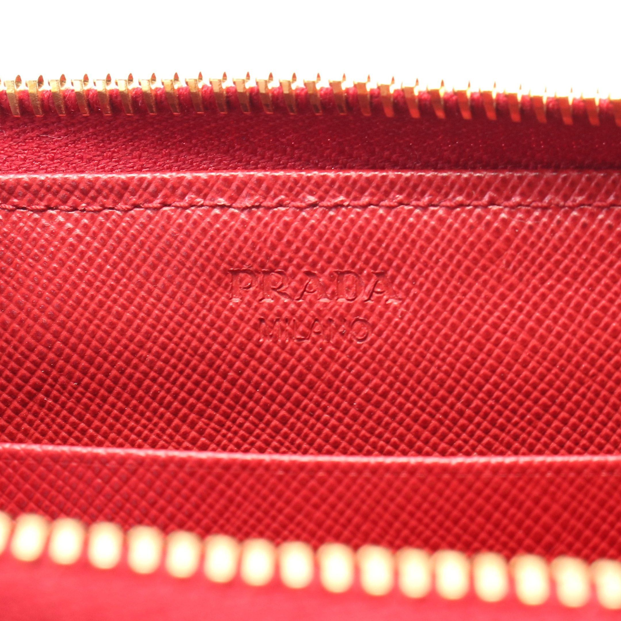 Prada Prada Saffiano Triang Round Zipper Long Wallet Leather Red Size ONE SIZE - 4 Thumbnail