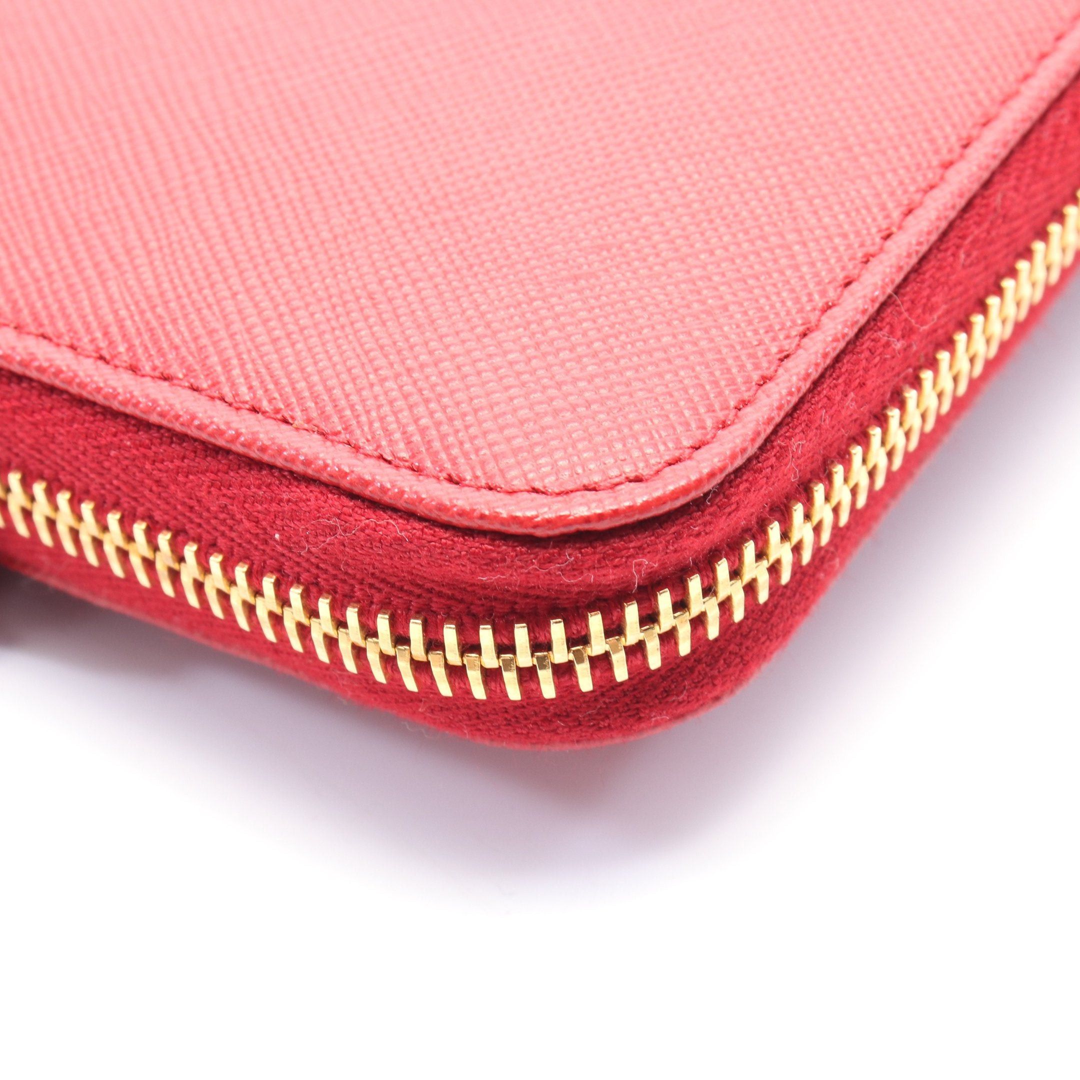 Prada Prada Saffiano Triang Round Zipper Long Wallet Leather Red Size ONE SIZE - 6 Thumbnail