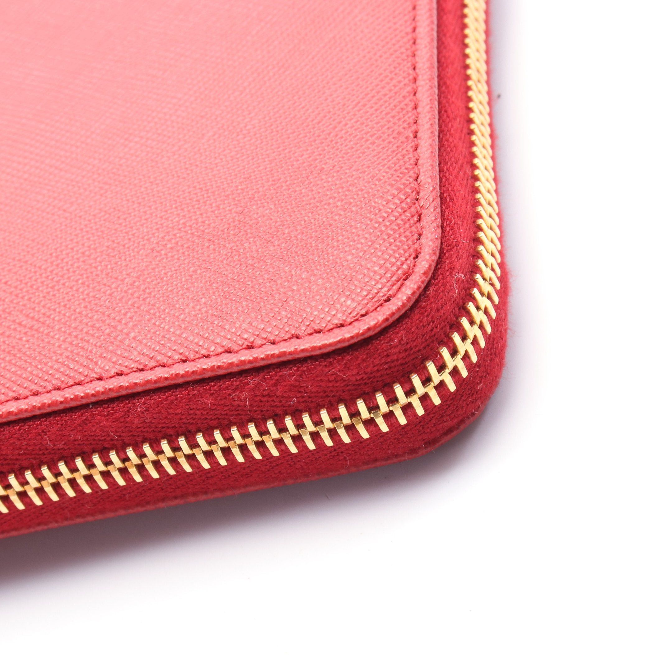 Prada Prada Saffiano Triang Round Zipper Long Wallet Leather Red Size ONE SIZE - 7 Thumbnail