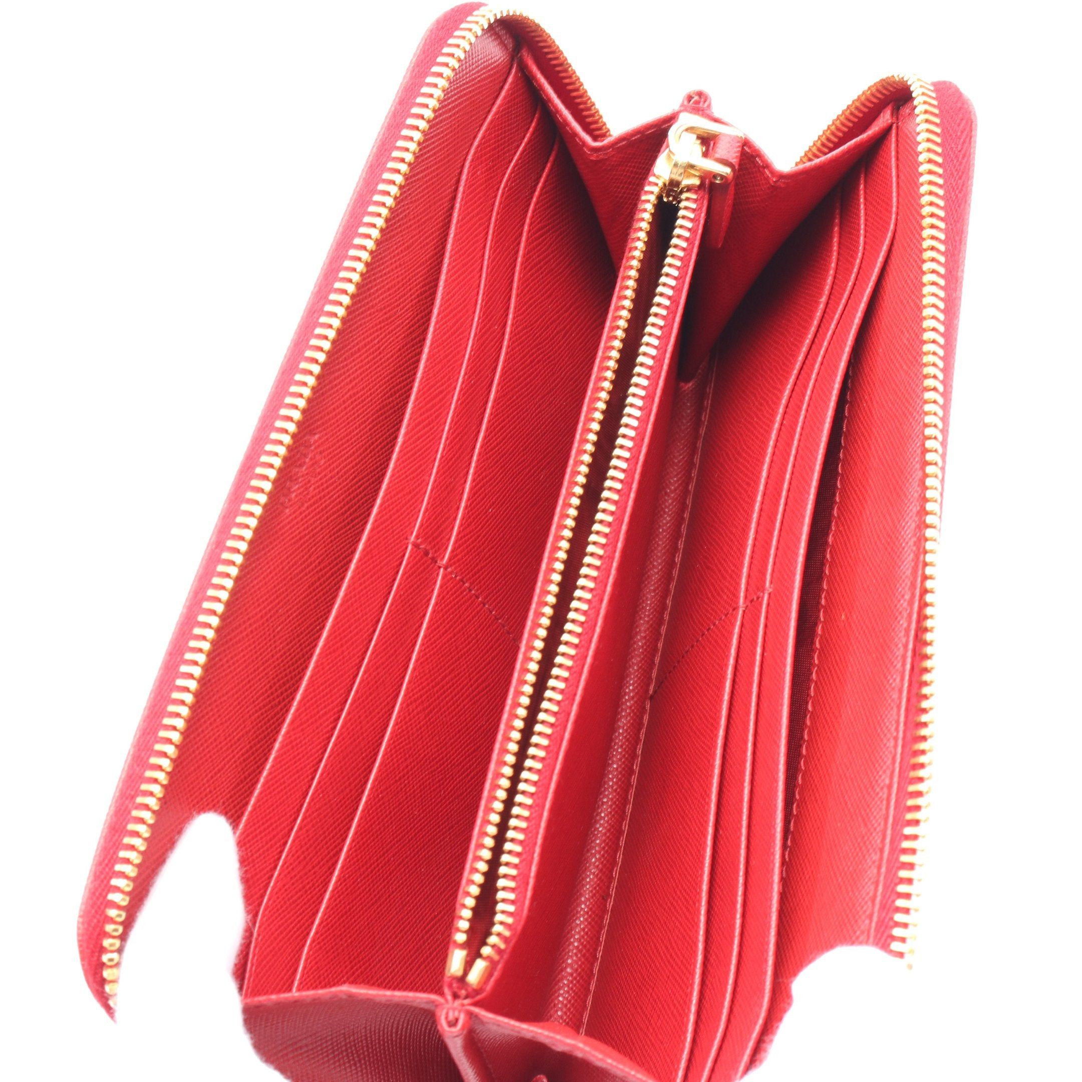 Prada Prada Saffiano Triang Round Zipper Long Wallet Leather Red Size ONE SIZE - 3 Thumbnail