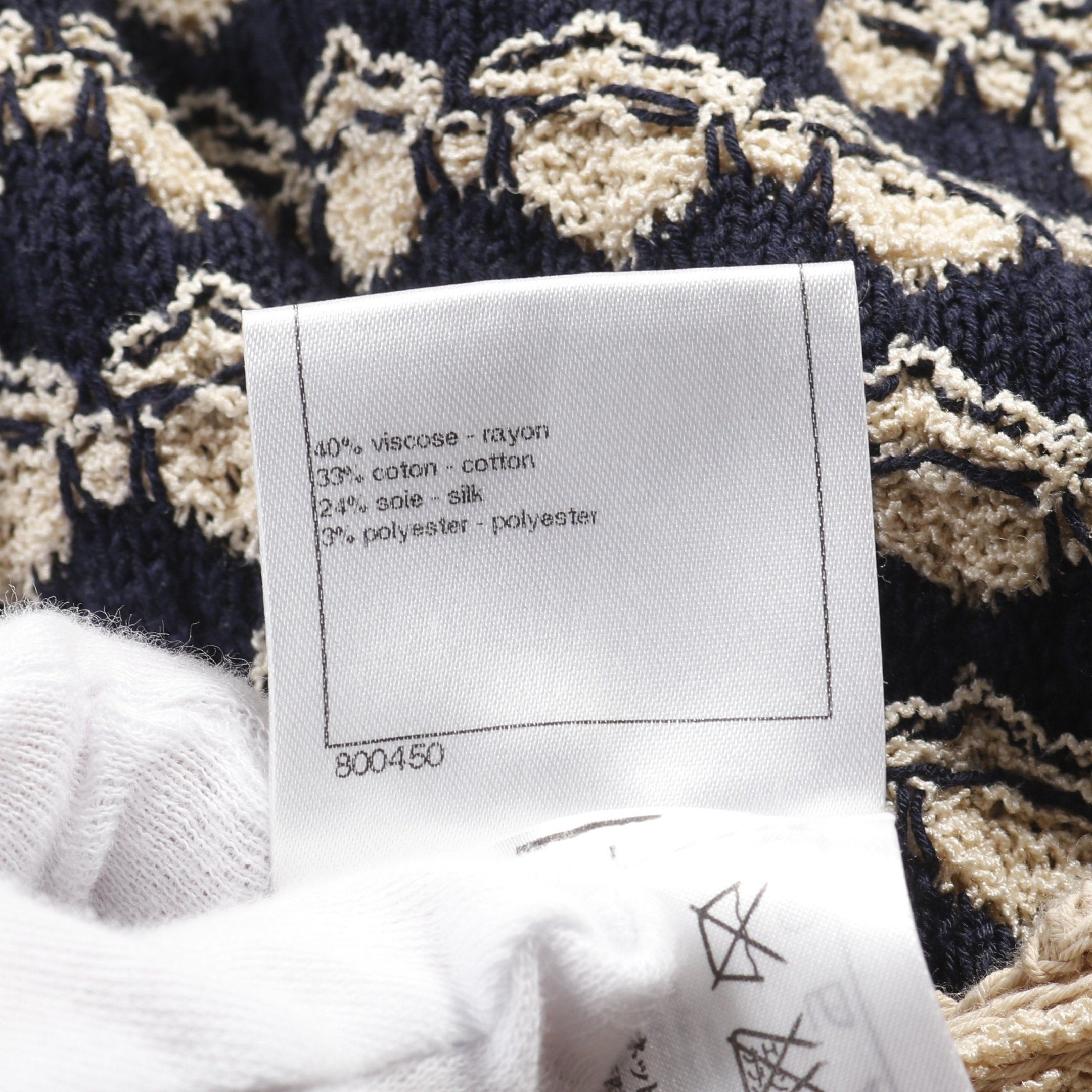 Chanel Chanel Cocomark Button Knit Dress Rayon Cotton Silk Dark Navy Beige Size ONE SIZE - 4 Thumbnail