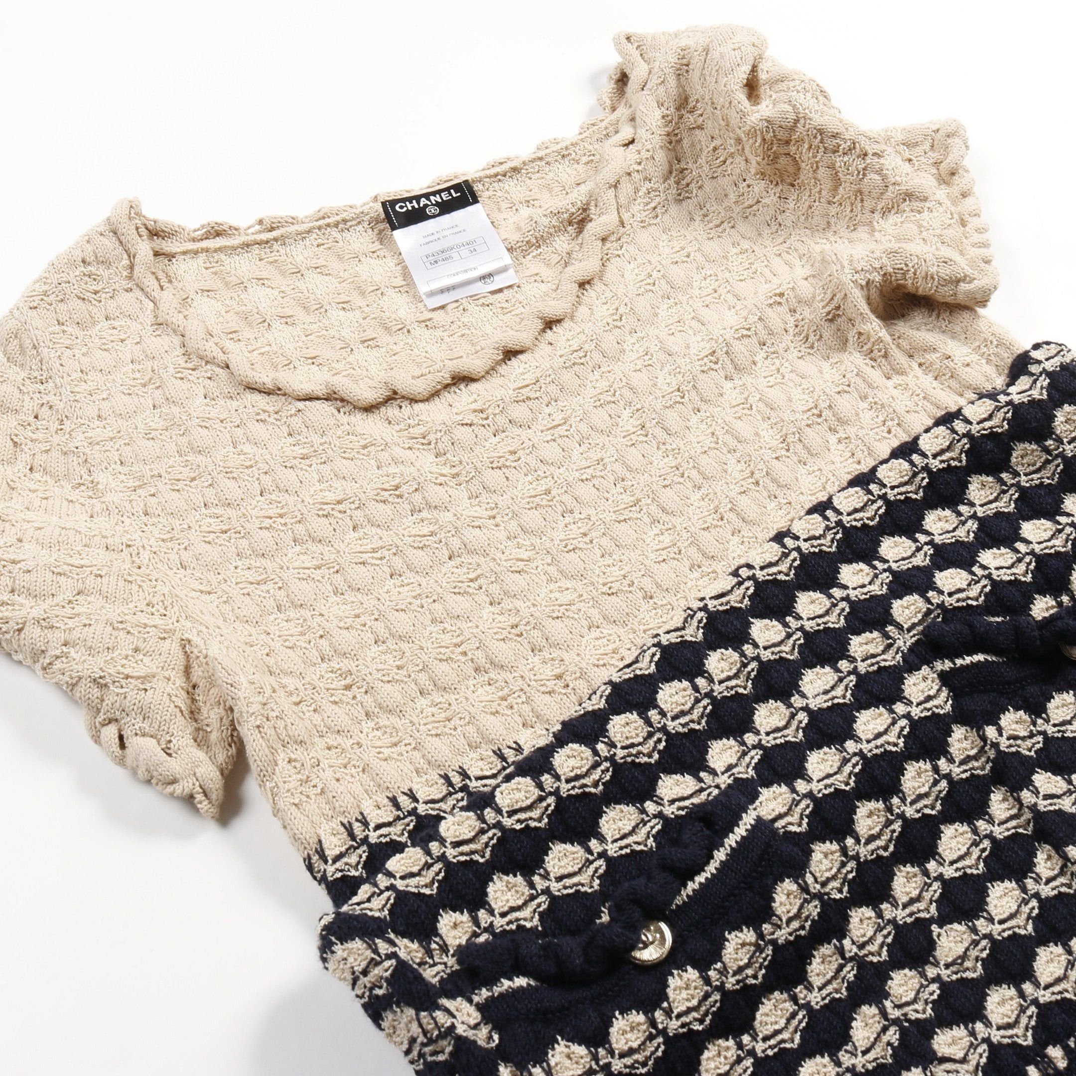Chanel Chanel Cocomark Button Knit Dress Rayon Cotton Silk Dark Navy Beige Size ONE SIZE - 10 Thumbnail