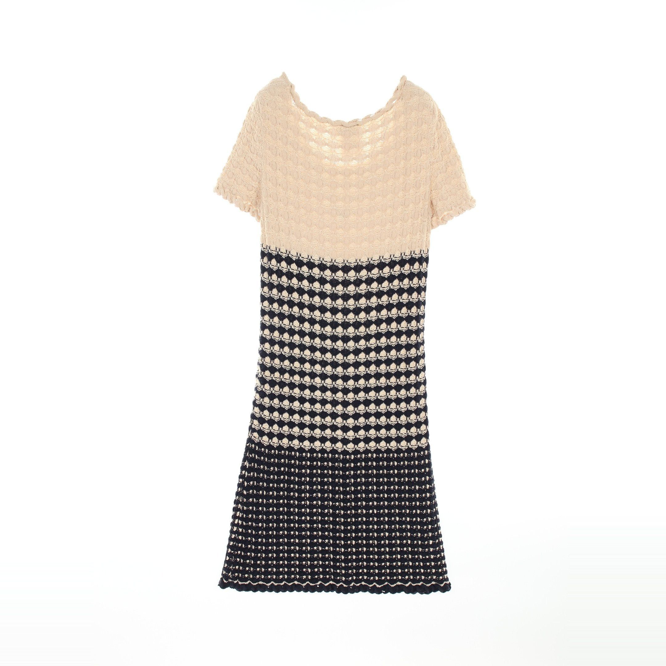 Chanel Chanel Cocomark Button Knit Dress Rayon Cotton Silk Dark Navy Beige Size ONE SIZE - 2 Thumbnail