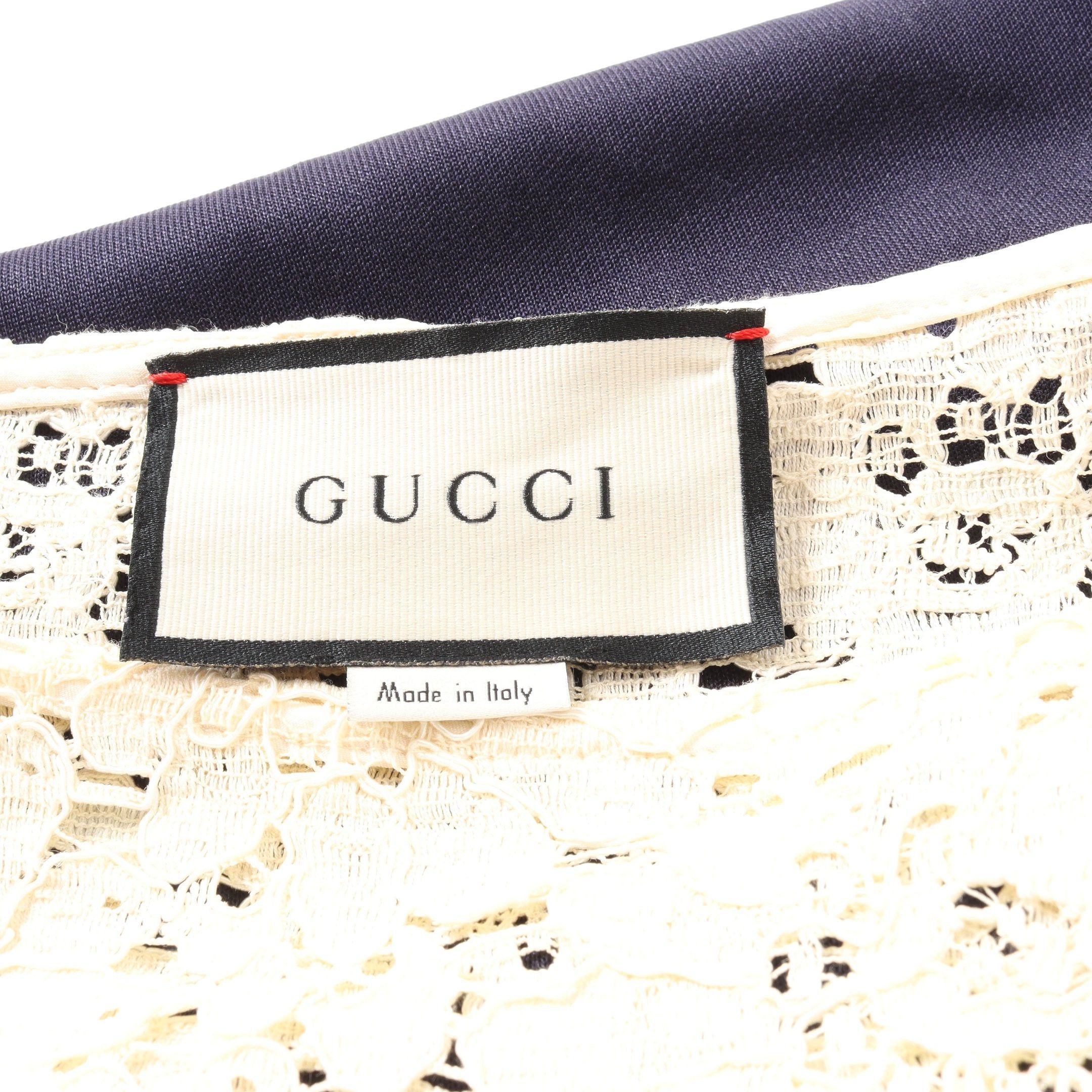 Gucci Gucci Interlocking G One Piece Lace Cotton Navy Red Ivory Tricolor Color-Block Size ONE SIZE - 3 Thumbnail