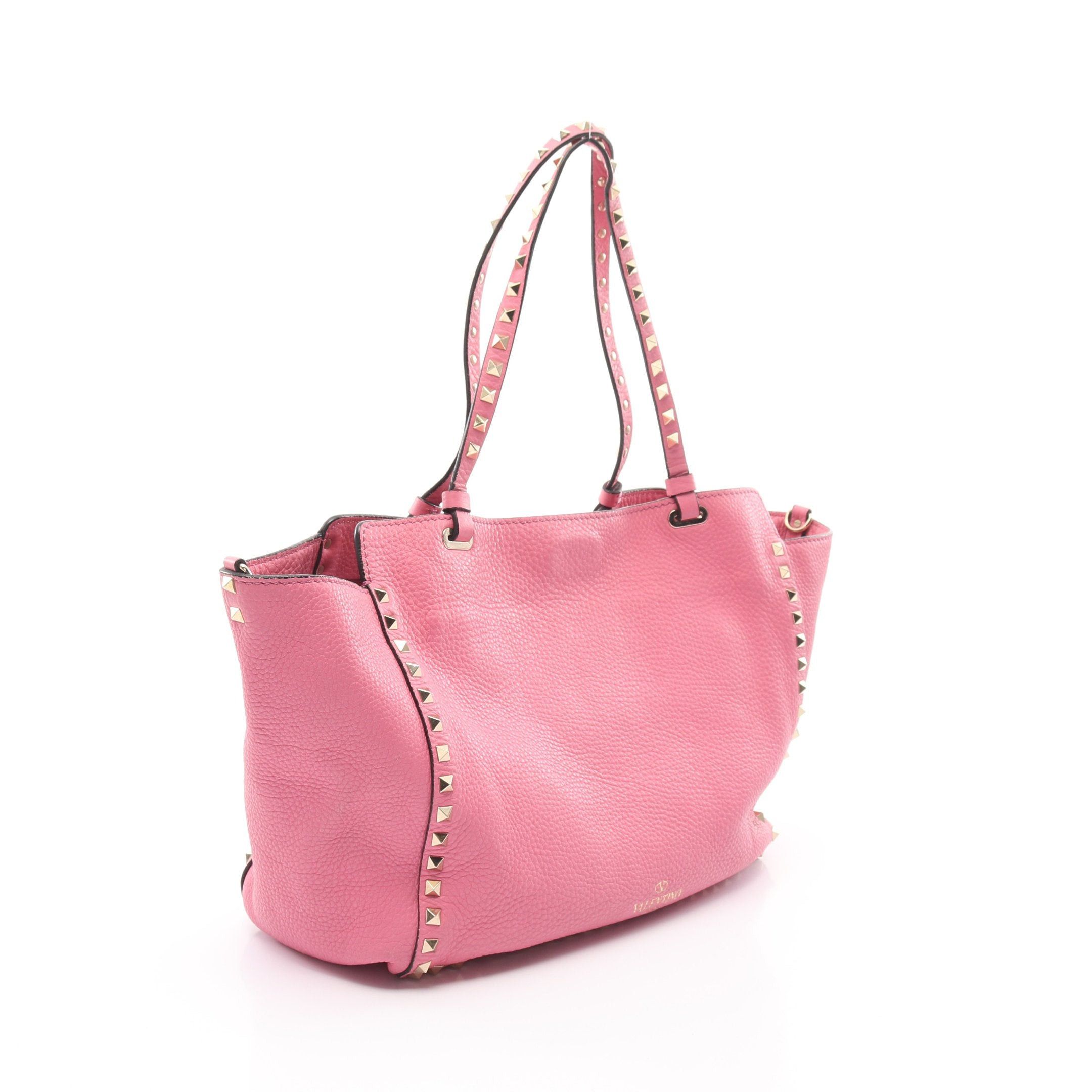 Valentino Valentino Rockstud Handbag Tote Bag Leather Pink Size ONE SIZE - 2 Thumbnail