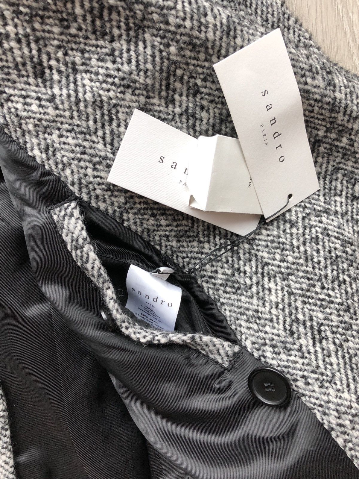 Sandro Verlaine Tweed Double Breasted Peak Lapel Topcoat Overcoat Size US S / EU 44-46 / 1 - 5 Thumbnail