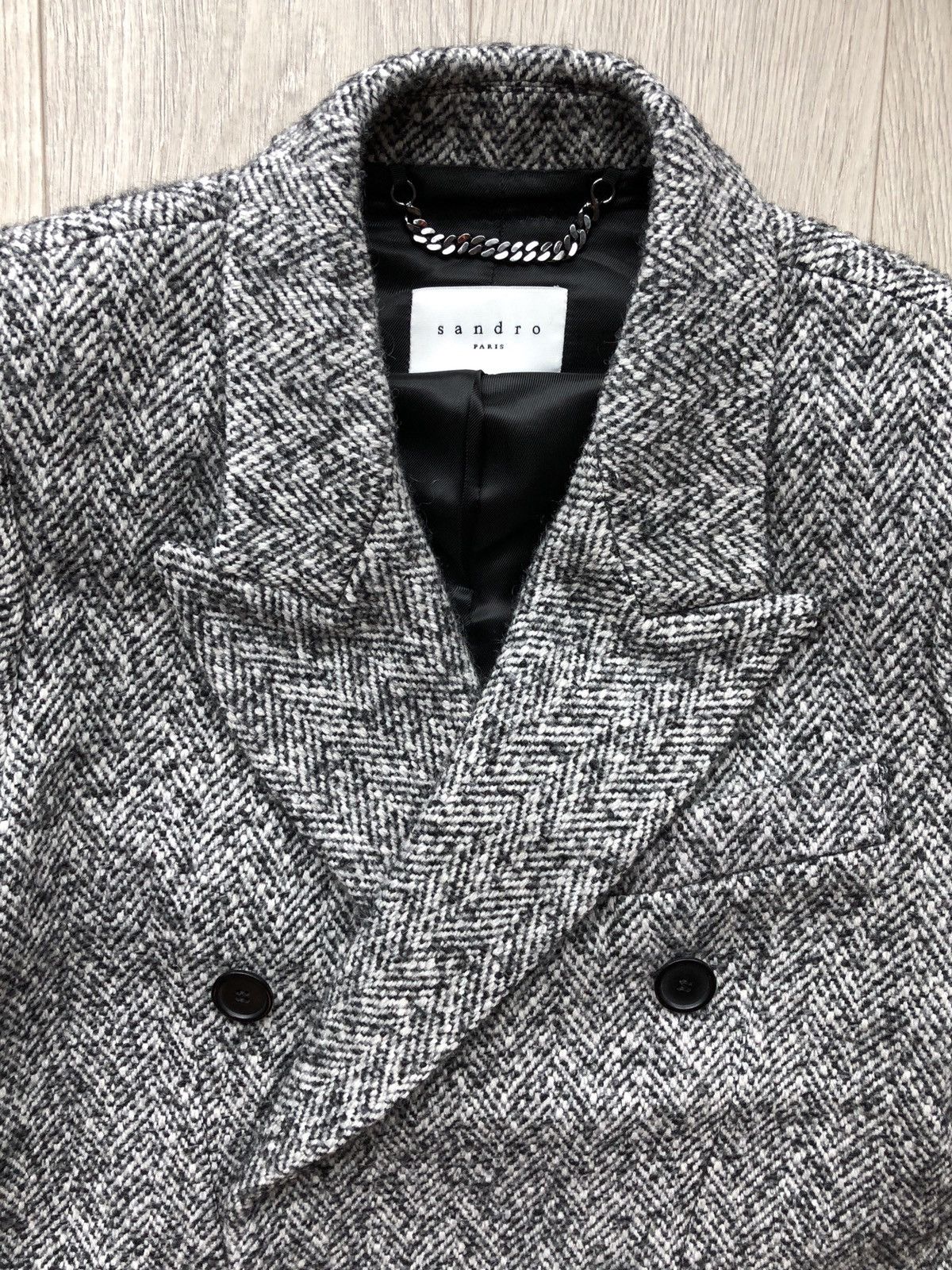 Sandro Verlaine Tweed Double Breasted Peak Lapel Topcoat Overcoat Size US S / EU 44-46 / 1 - 3 Thumbnail