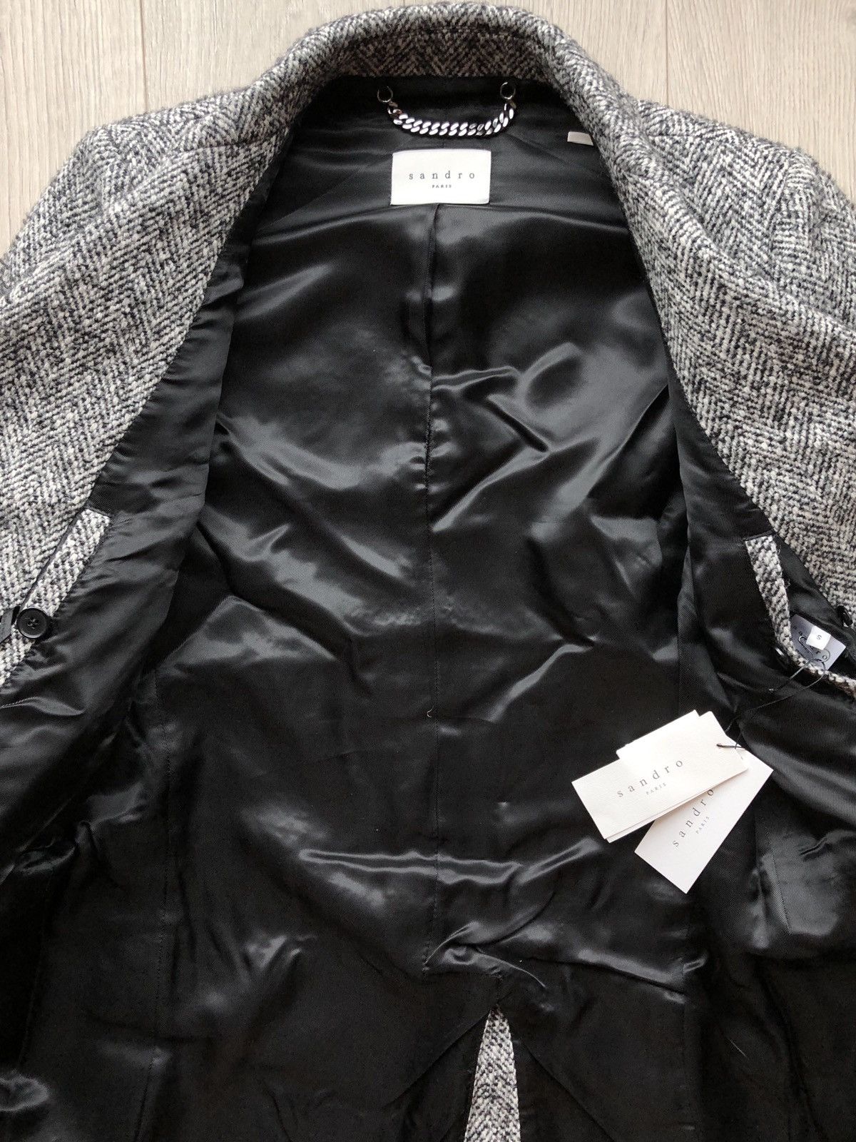 Sandro Verlaine Tweed Double Breasted Peak Lapel Topcoat Overcoat Size US S / EU 44-46 / 1 - 7 Thumbnail